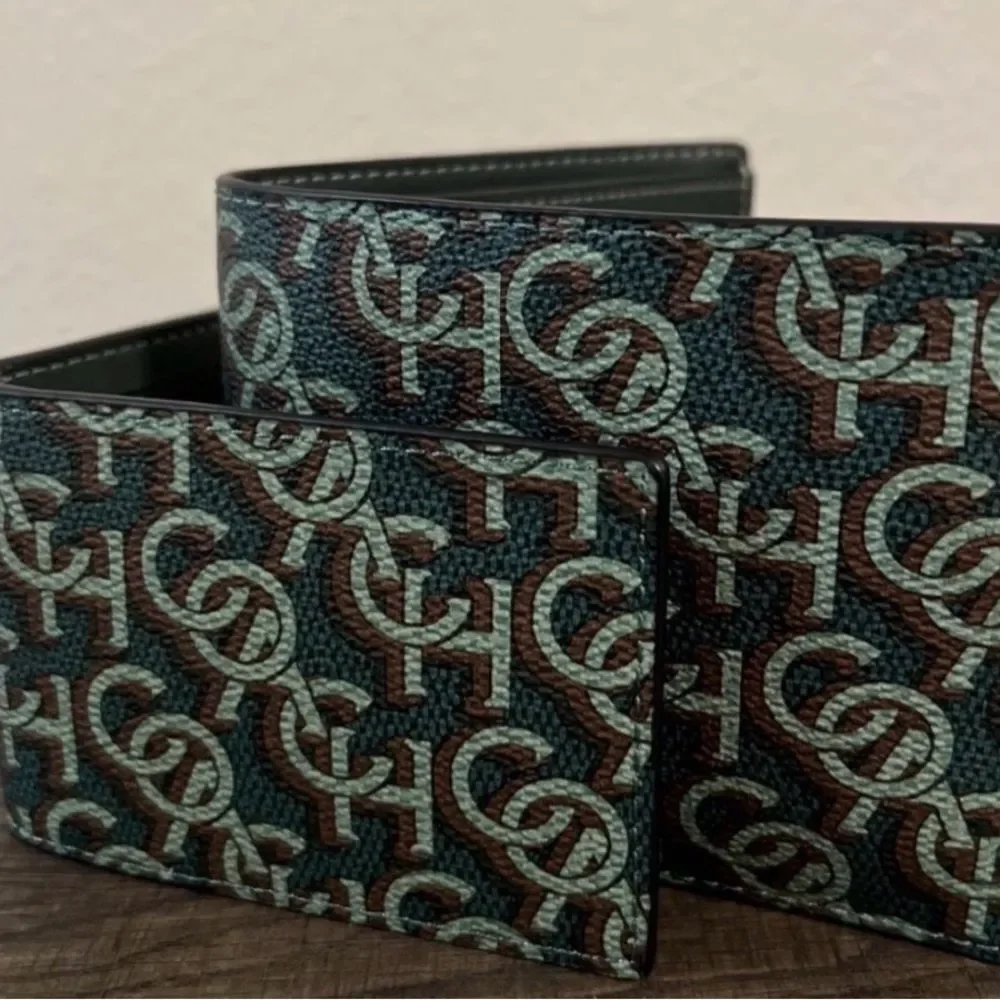 Coach Green and Brown Patterned Key & Card Holder